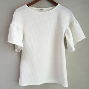 M.S.S.P. White Waffle Ruffle Sleeve Blouse